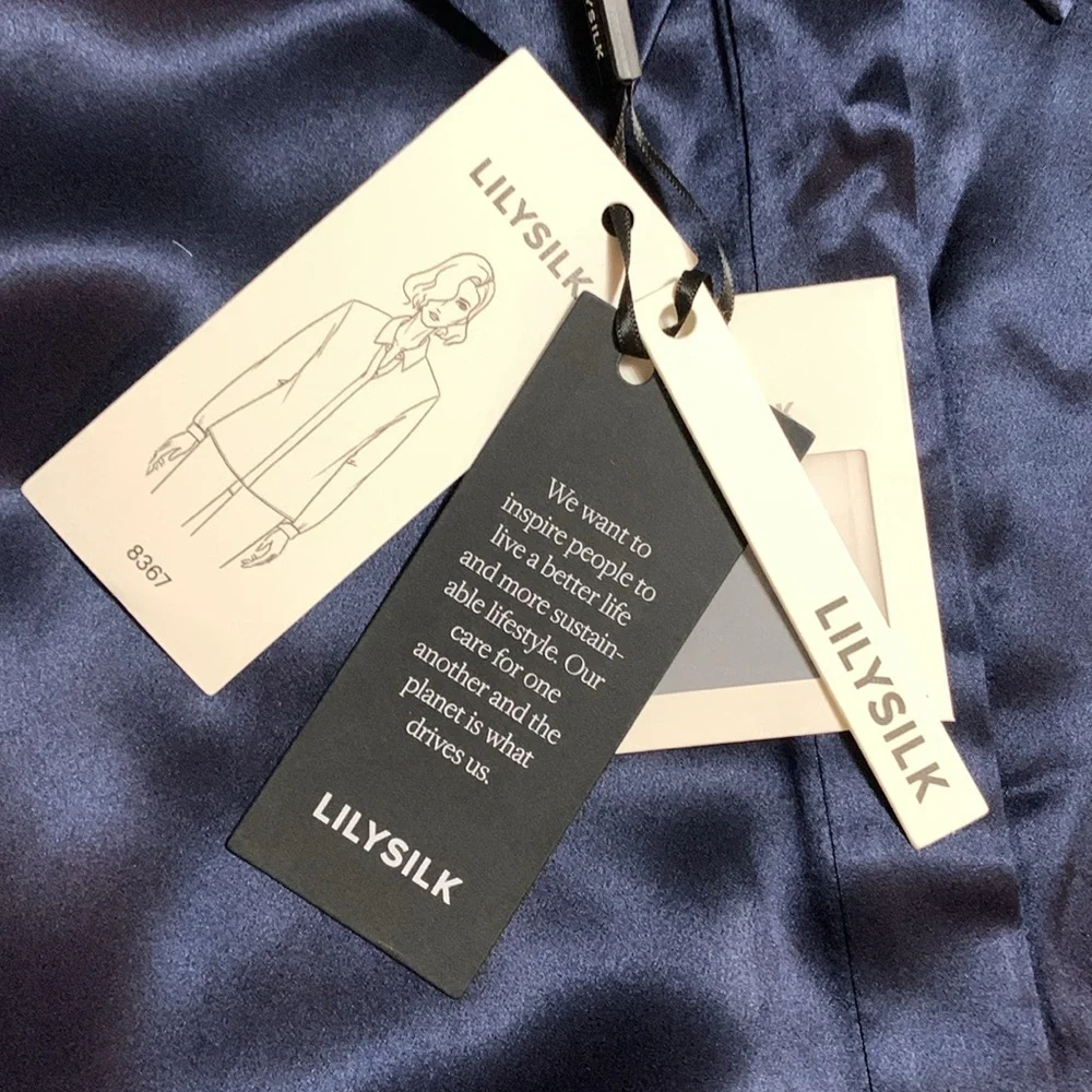 LILYSILK Women’s Basic Concealed Placket Silk Shirt Navy Blue XS Quiet Lux - Picture 15 of 15